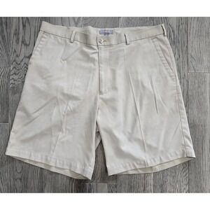 Peter Millar Crown Men's Flat Front Chino Wicking Shorts Khaki Size 36